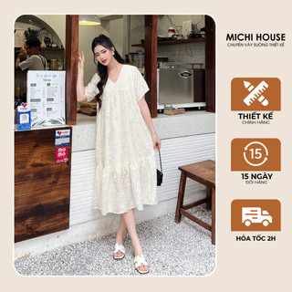 Đầm Suông Đuôi Cá MICHI House Váy Xuông Cổ V Ngắn Tay Dáng Dài Freesize V952