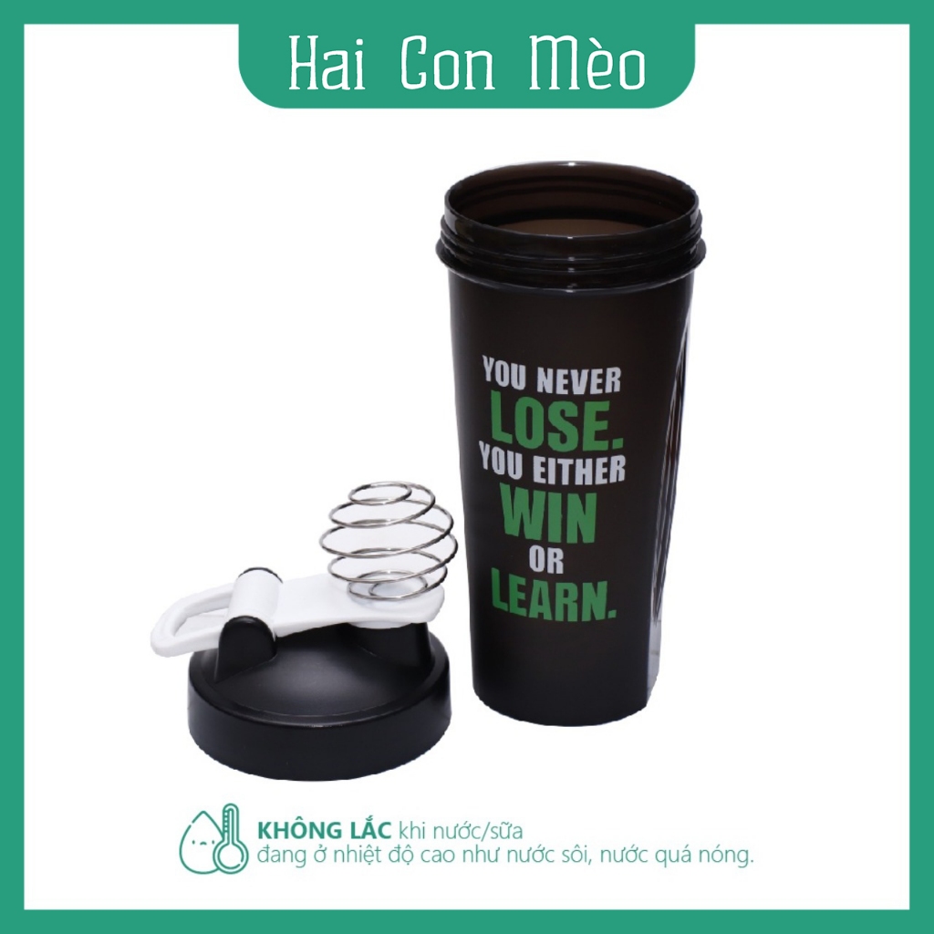 Bình lắc shaker whey tập gym bình nước thể thao shaker pha sữa protein kèm bóng lắc 600ml Never lose