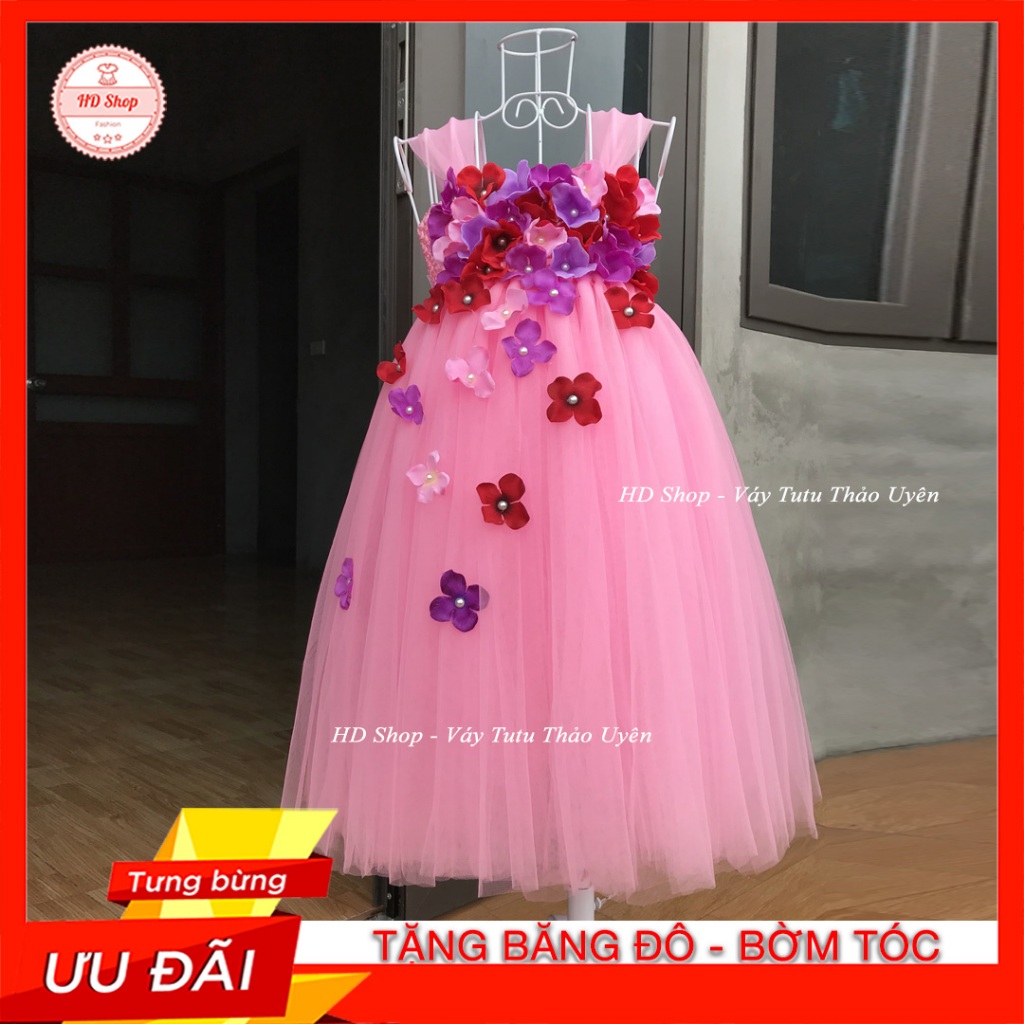Đầm tutu hồng tú cầu đỏ tím hồng