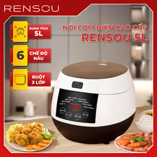 Nồi cơm điện Rensou 5L công suất 900W tỏa nhiệt đều, nấu nhanh Hàng chính hãng dùng cho gia đình 3-4 người