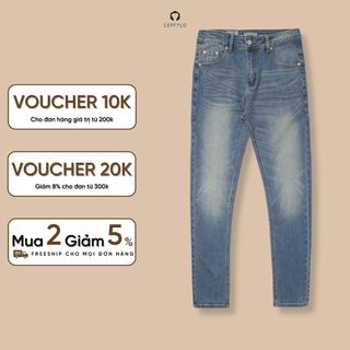 Quần Jeans trơn Xanh Đậm nam form slimfit trơn CEFFYLO chất Jean thun co giãn nhẹ