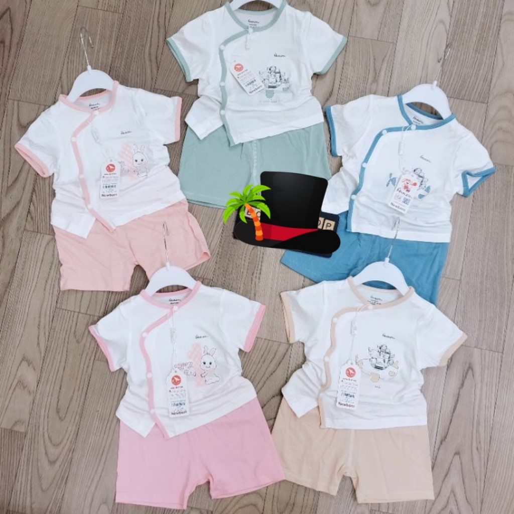 Avaler Bộ quần áo cộc tay mùa hè trẻ em sơ sinh cúc bấm cài lệch sợi tre siêu mềm mát bé trai gái 0-