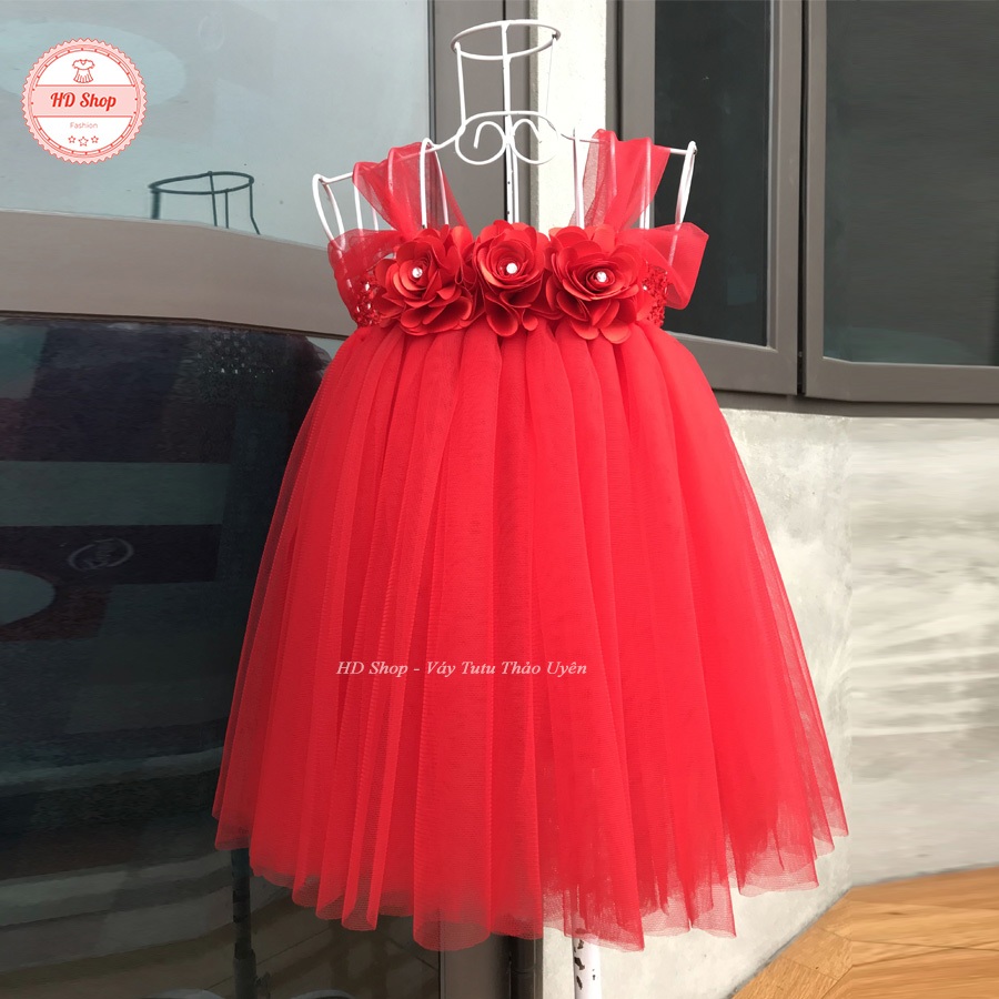 Váy tutu đỏ hoa hồng cho bé