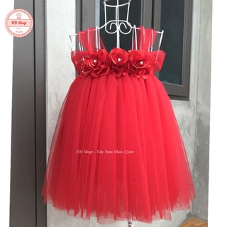 Váy tutu đỏ hoa hồng cho bé