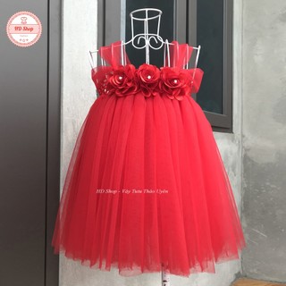 Váy tutu đỏ hoa hồng cho bé