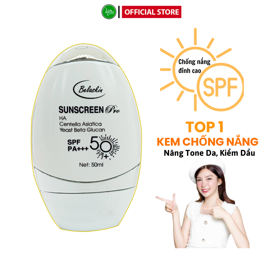 Kem Chống Nắng phổ rộng Belaskin 50gr, Kiềm Dầu Nâng Tông Giúp Da Trắng Sáng