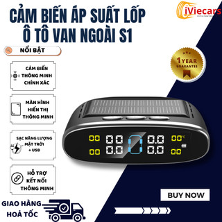 Cảm Biến Áp Suất Lốp Ô Tô Van Ngoài S1 Cảnh Báo Giọng Nói Tiếng Việt IViecars, Sạc Năng Lượng Mặt Trời Màn Hình LCD