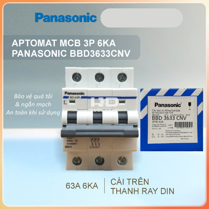 Aptomat Panasonic MCB 3 Pha - Cầu dao tự nhiên chở che quá tải và ngắn mạch