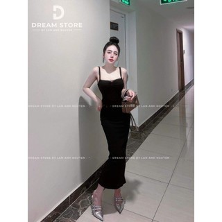 Váy hai dây viền ren dáng dài, chất thun gân co giãn, ôm body tôn dáng, hàng MMO