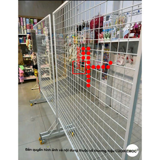 Khung lưới có bánh xe 1.2m x 1.5m màu trắng - LƯỚI KỆ MÓC