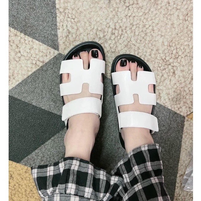 Dép HM Trắng Quai Dán Chữ H Mới DA MỀM Đế Nhẹ Siêu Hot,Dép nữ Aichiro