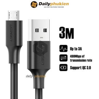 Cáp sạc điện thoại dài Micro USB sang USB dài 3m chính hãng UGREEN, cáp sạc nhanh