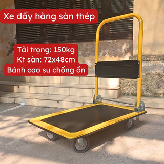 Xe đẩy hàng sàn thép 4 bánh tải trọng 150kg gấp gọn, bánh cao su đi êm Dùng trong chung cư,gia đình