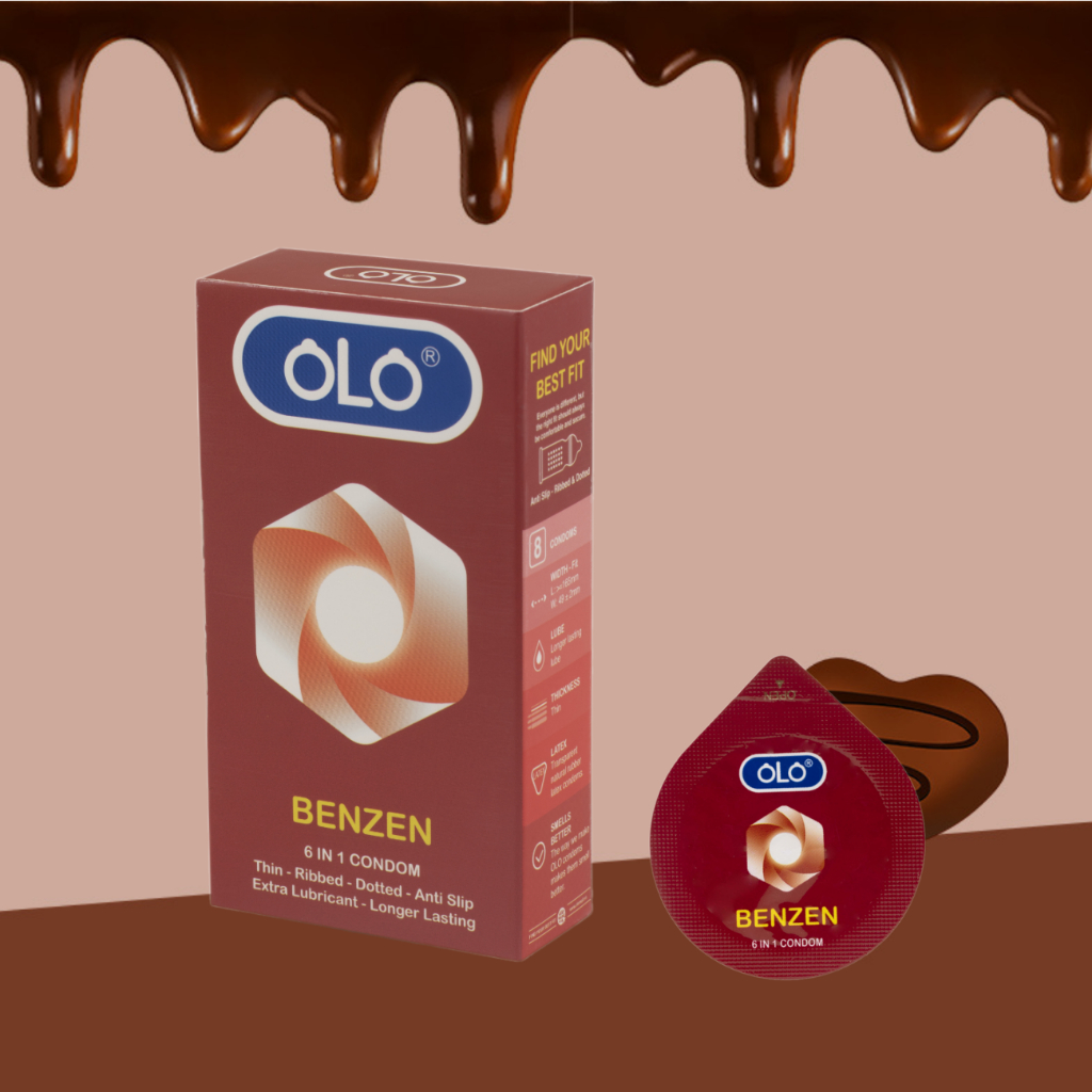 Bao cao su OLO Benzen 6 in 1 - gân gai, size nhỏ chống tuột 49mm, benzocaine 7% siêu lâu, kéo dài thời gian, thơm mát