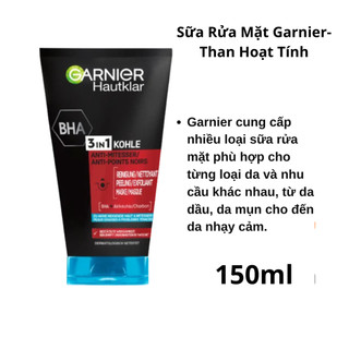 Sữa rửa mặt than hoạt tính Garnier 3in1 150ml chống muộn đầu đen