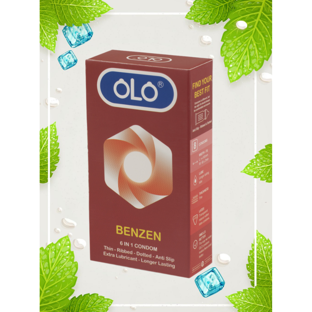 Bao cao su OLO Benzen 6 in 1 - gân gai, size nhỏ chống tuột 49mm, benzocaine 7% siêu lâu, kéo dài thời gian, thơm mát