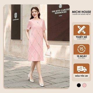 Đầm Suông MICHI House Váy Xuông Cổ Tròn Đính Ngọc Sang Trọng Freesize V701
