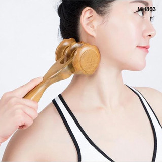 Cây lăn massage toàn thân HAHANCO MH863 3 bánh gai đa năng bằng gỗ thơm