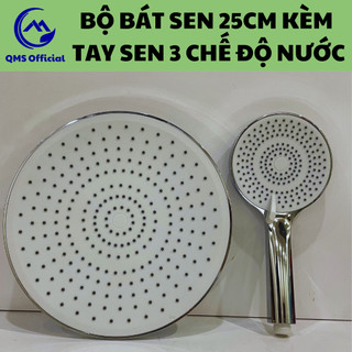 Bộ Bát sen tắm 25cm + Vòi hoa sen 3 chế độ mặt 12cm Chất liệu Nhựa ABS bền bỉ đủ 3 màu Đen, Trắng, Xám QMS - TS056B2