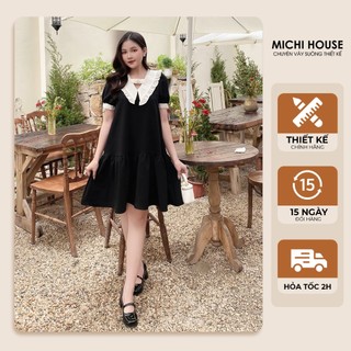Đầm Suông Đuôi Cá MICHI House Váy Xuông Dự Tiệc Cổ V Tay Bồng Freesize K125