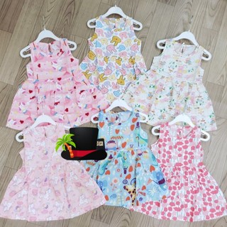 Đầm sát nách, váy ba lỗ Quảng Châu vải lanh lụa mềm mát họa tiết đáng yêu cho bé gái 7-19kg