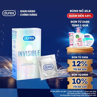 Bao cao su Durex Invisible siêu mỏng size 52mm, hộp 10 bao