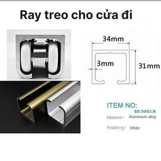 Ray treo cửa lùa loại dầy dặn cho cửa phòng, ray U treo bánh xe trượt