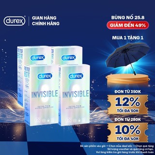 Bộ 4 hộp bao cao su Durex Invisible siêu mỏng, size 52mm, 10 bao/hộp