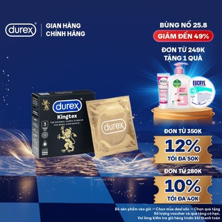 Bao cao su Durex Kingtex ôm sát, bôi trơn, size 49mm, hộp 3 bao