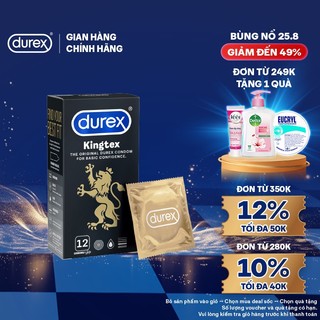 Bao cao su Durex Kingtex ôm sát, bôi trơn, size 49mm, hộp 12 bao