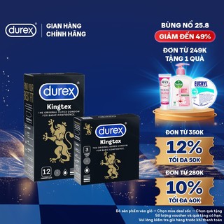Bộ Durex Kingtex ôm sát, bôi trơn size 49mm, 1 hộp 12 bao và 1 hộp 3 bao