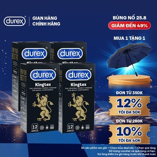 Bộ 4 hộp bao cao su Durex Kingtex bôi trơn, ôm sát size 49mm, 12 bao/hộp