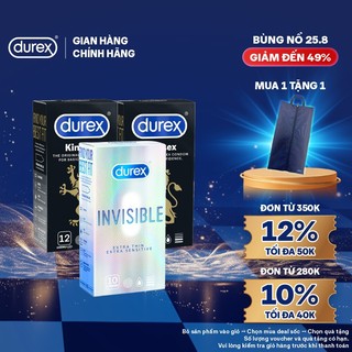 Bộ 2 hộp Durex Kingtex ôm sát size 49mm và 1 hộp Durex Invisible siêu mỏng size 52mm (10 bao/hộp)
