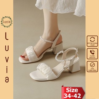  Giày cao gót 5 phân quai nhún phối dây ngọc có thể mang 2 kiểu Luvia X102CG 