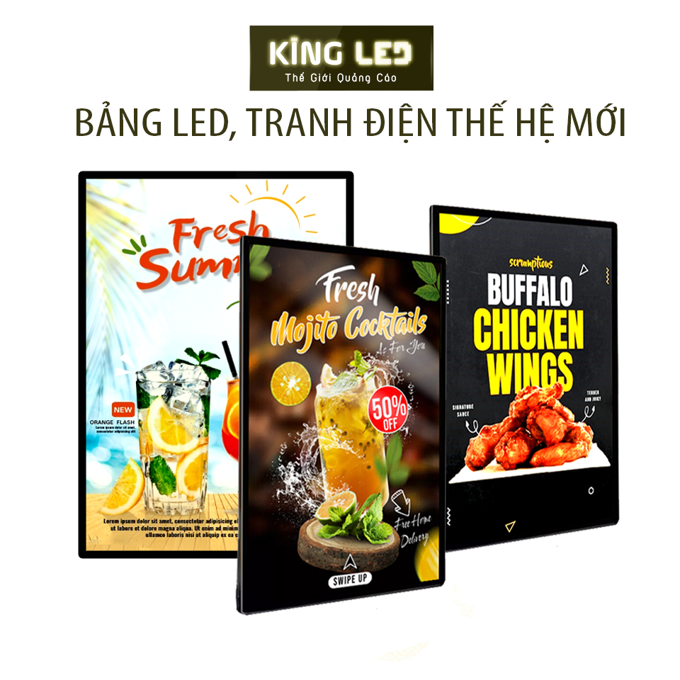 Bảng LED KINGLED Quảng Cáo Mặt Kính Cường Lực, Khung Tranh Điện, Menu LED Siêu Mỏng A4, A3, A2
