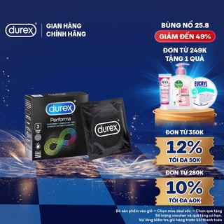 Bao cao su Durex Performa kéo dài thời gian, size 52mm, 3 bao/hộp)
