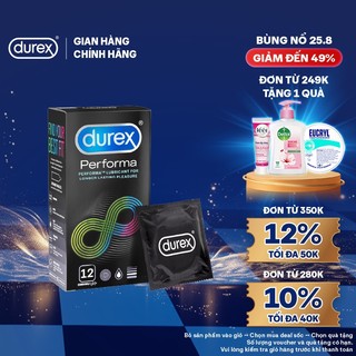 Bao cao su Durex Performa kéo dài thời gian, size 52mm, hộp 12 bao