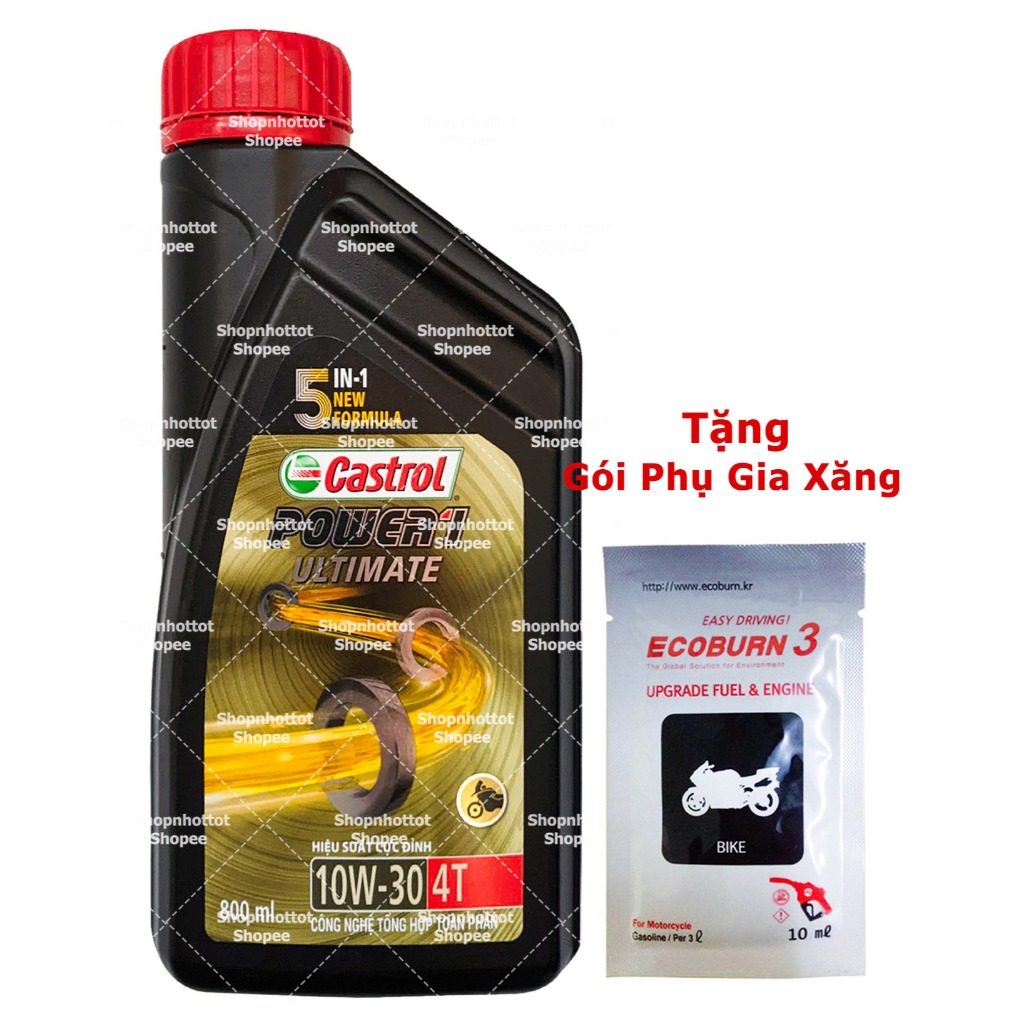 Dầu nhớt tổng hợp xe số Castrol Power-1 Ultimate 10w30 800ml + Phụ gia làm sạch động cơ  Shopnhottot