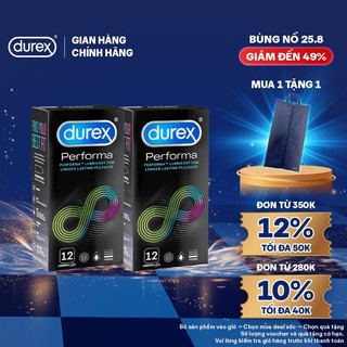 Bộ 2 hộp Durex Performa kéo dài thời gian, size 52mm, hộp 12 bao