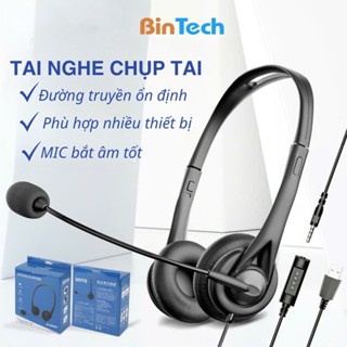 Tai nghe chụp tai có dây  BINTECH, tai nghe có mic cho pc, laptop, điện thoại, Mic khử giảm tiếng ồn, âm thanh nổi