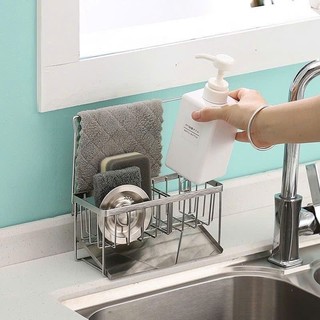 Kệ đựng đồ rửa chén bát chia ngăn có khay hứng nước nghiêng 45 độ thoát nước siêu tiện lợi, kèm miếng dính dán tường QM