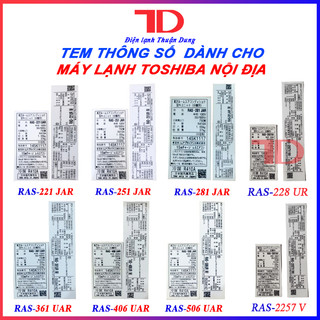 Tem thông số máy lạnh TOSHIBA nội địa