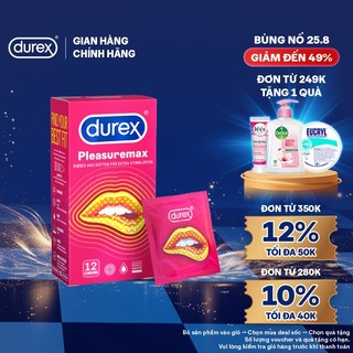 Bao cao su Durex Pleasuremax gân gai, size 56mm, 12 bao/hộp