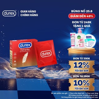 Bao cao su Durex Fetherlite siêu mỏng, size 52.5mm, 3 bao/hộp