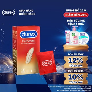 Bao cao su Durex Fetherlite siêu mỏng, size 52.5mm, 12 bao/hộp