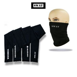 Combo màu đen khăn đa năng SWAT và ống tay chống nắng vải poly thun lạnh siêu co dãn, dày dặn