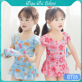 Đồ bơi liền thân bé gái dễ thương, áo tắm trẻ em, thun bơi lạnh mịn, co giãn cao, cho bé thoải mái, tặng kèm mũ | BT05