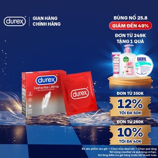 Bao cao su Durex Fetherlite Ultima siêu mỏng, size 52mm, 3 bao/hộp