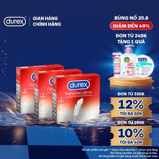 Bộ 3 Durex Fetherlite Ultima siêu mỏng, size 52mm, 3 bao/hộp