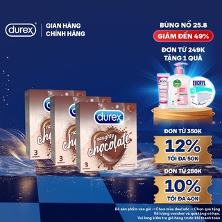Bộ 3 Durex Naughty Chocolate hương socola (3 bao/hộp)